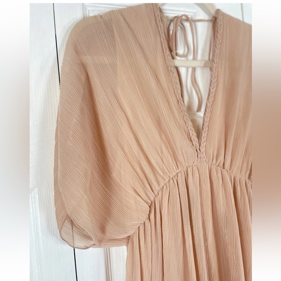 Zara Women’s Pleated Light Pink / Peach Midi Plisse Dress S Beautiful Long Maxi - Picture 9 of 16